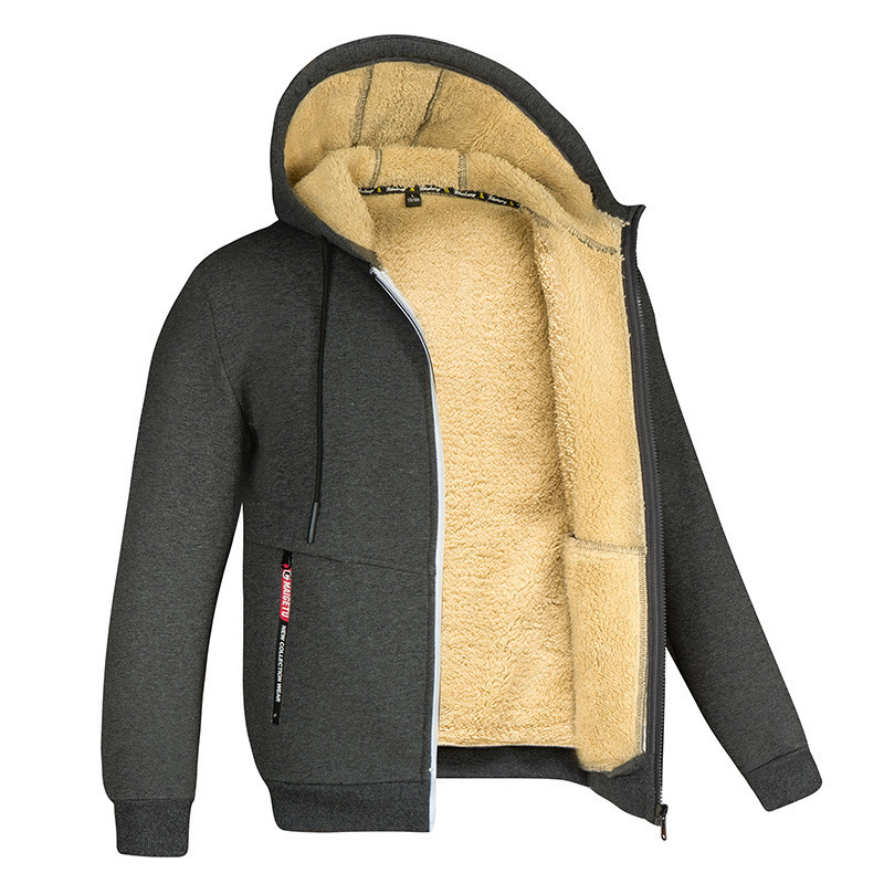 男加绒加厚连帽保暖外套Men's thick fleece hooded warm jacket