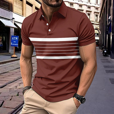2024 men's summer striped versatile casual polo shirt 男短袖