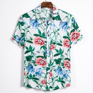男士民族风碎花短袖衬衫Ethnic style floral short sleeve shirt
