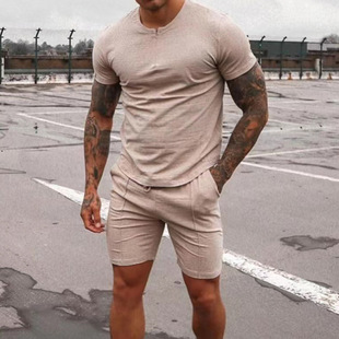 夏季男士圆领纯色短袖短裤套装Short sleeved shorts casual sets