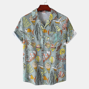 Vacation Sleeve Vintage Short Shirt Leaf 夏威夷复古叶子花衬衫