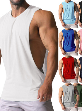 肌肉男运动休闲纯色男无袖坎肩T恤Men's casual sleeveless vests