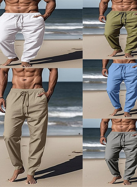 Men solid color drawstring versatile casual pant男纯色休闲裤