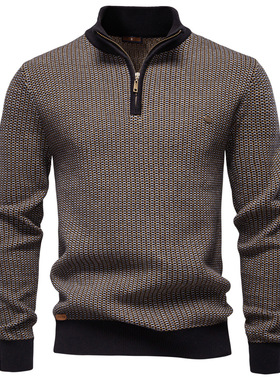 男秋冬半拉链立领商务休闲毛衣Half zip business casual sweater