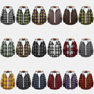 秋原宿风格子连帽港风休闲衬衣Men's Harajuku style plaid shirt