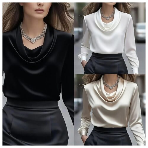 Simple swing collar long sleeved shirt秋时尚简约荡领长袖衬衫