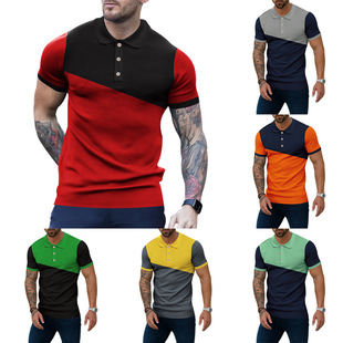 2023夏季拼色系扣翻领运动短袖上衣Color blocking short sleeves