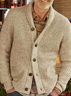 纯色翻领加厚针织开衫solidcolor lapel thickened knit cardigan