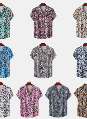 男士时尚大码豹纹印花短袖衬衫Leopard print short sleeve shirt