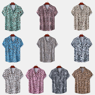 男士时尚大码豹纹印花短袖衬衫Leopard print short sleeve shirt