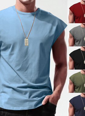 夏季新款无袖休闲运动宽松无袖背心 Men's loose sleeveless vest