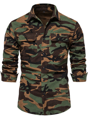 灯芯绒纯色长袖衬衣Solidcolor long sleeved shirt for corduroy