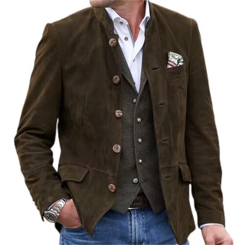 Suede button up collar men's casual jacket麂皮绒男士休闲外套