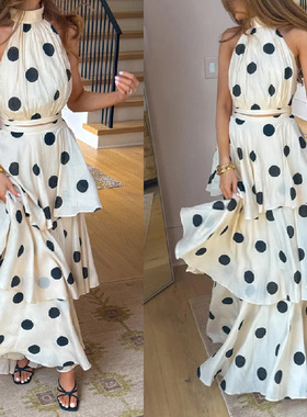 Summer polka dot neck top and skirt sets女波点挂脖上衣半身裙