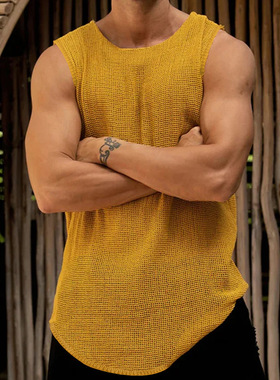 Summer thin men's casual solidcolor knitted vest纯色针织背心