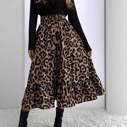 Sexy women's leopard print loose skirt性感豹纹印花宽松半身裙