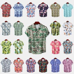 男士碎花宽松短袖衬衣 Loose fitting print short sleeved shirt