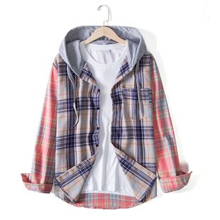 秋季男士拼接长袖格子休闲衬衣 Men's plaid casual shirt jacket