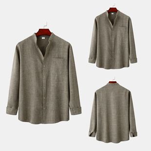 Spring 2023 New Men's Long Sleeve Solid Casual Shirt长袖衬衫