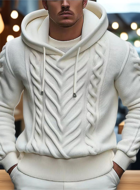 Men's casual hooded outdoor pullover sweater男士连帽套头毛衣