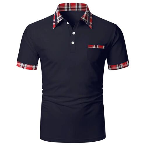 2024Summer Men's Contrast Checkered Short sleeved Polo Shirt