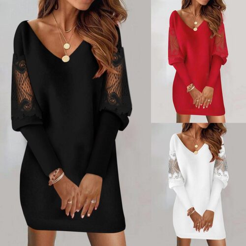 2026 Autumn women's lace patchwork dress秋季女蕾丝拼接连衣裙