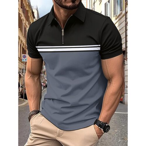 Men's fashion chest striped short sleeved POLO shirt短袖POLO