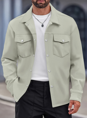 Men collar single breasted solidcolor jacket男单排扣纯色夹克