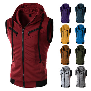 2023夏季新款男士无袖纯色休闲连帽马甲Men's casual hooded vest