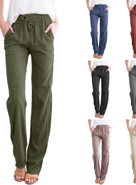 2022春秋女纯色宽松抽绳阔腿休闲长裤 Drawstring wide leg pants
