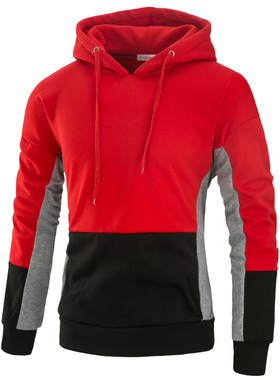 Men's casual loose hooded color matching sweater男士拼色卫衣