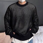 男长袖 hollowed 网眼镂空毛衣Long 时尚 sleeved mesh out sweater