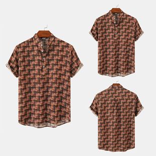 民族风印花男宽松短袖Ethnic style printed men's short sleeves