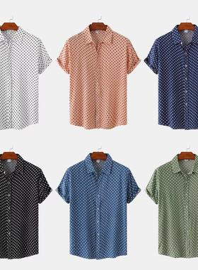 大码时尚夏威夷风波点短袖衬衫 Fashion polka dot short sleeves
