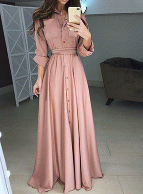 Women Autumn Shirt Style Long Sleeve Casual Loose Maxi Dress