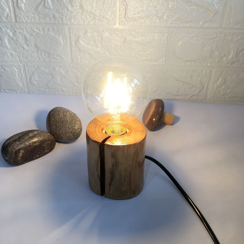 创意实木小台灯民宿复古原木手工酒吧灯具书房卧室客厅树桩台灯座,家装灯饰光源,装饰台灯,淘宝优惠券,粉丝福利购,淘宝优惠卷