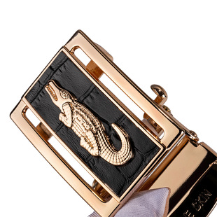 高档男士 泰国鳄鱼皮带扣贴皮无孔无牙合金腰带头无牙自动扣3.8cm