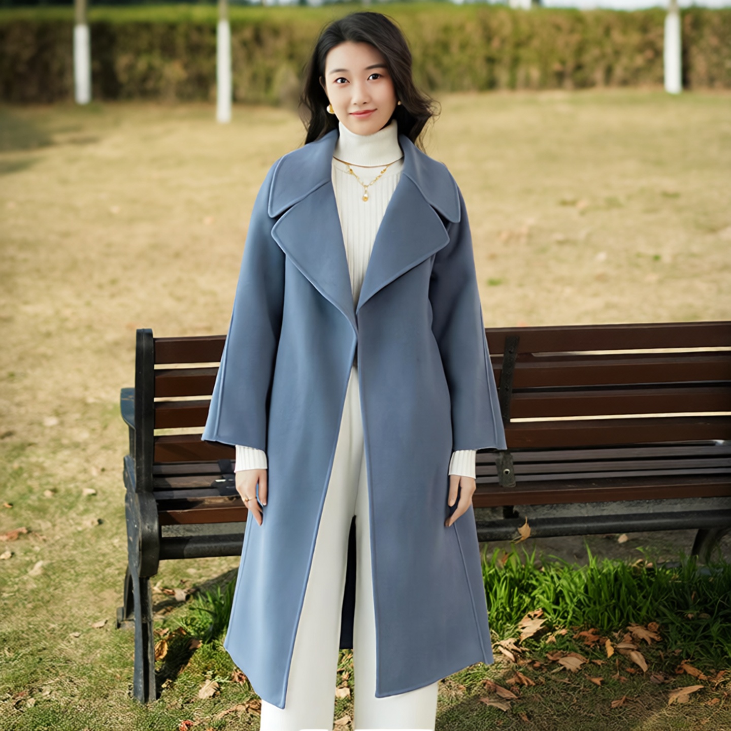 高级双面羊毛呢大衣修身羊绒外套