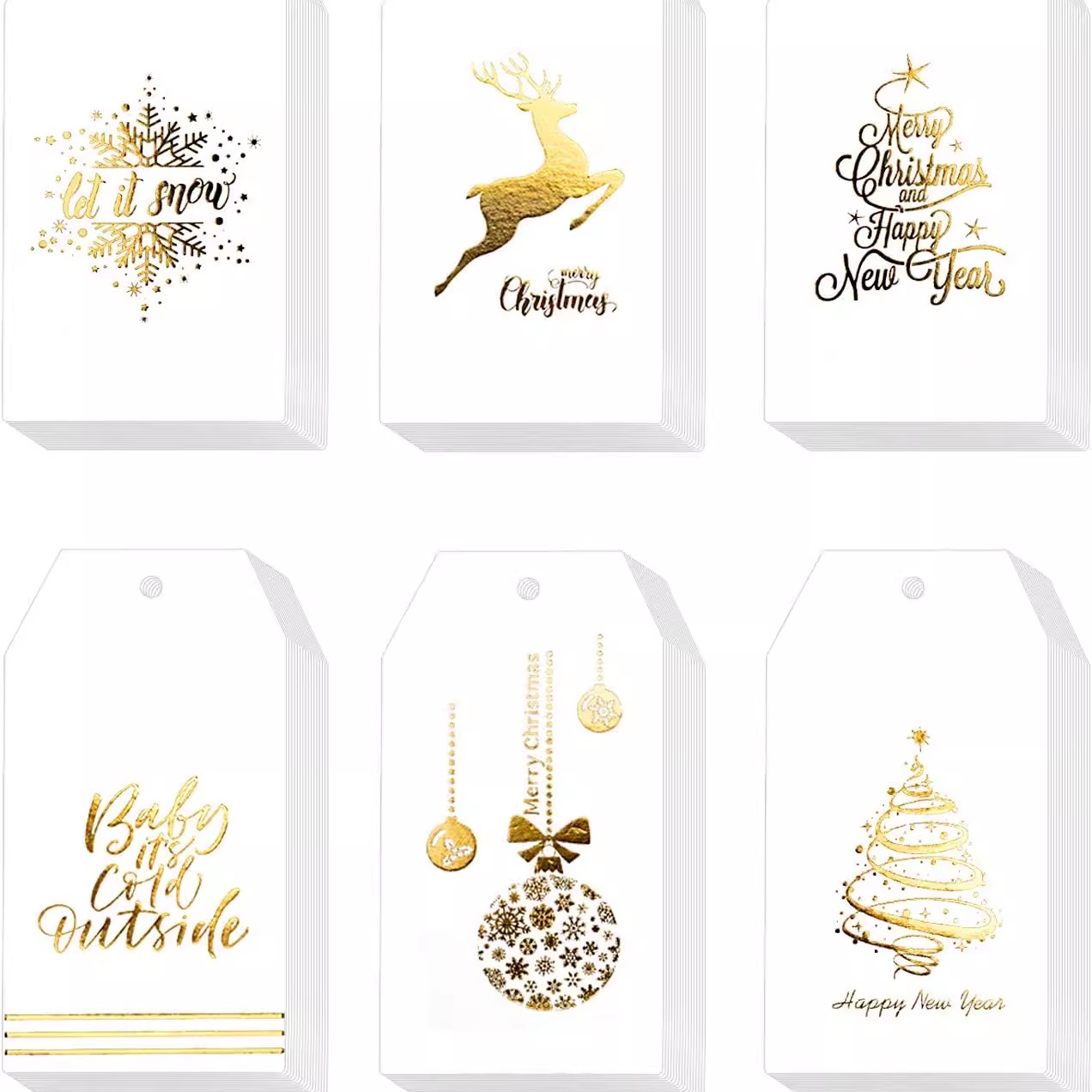 圣诞节快乐金色金箔纸吊牌标签圣诞树装饰挂件挂牌挂饰礼物包装