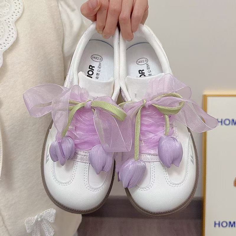 爆改郁金香配饰鞋花扣适配小白鞋女板鞋2025新款春季网纱鞋带鞋扣