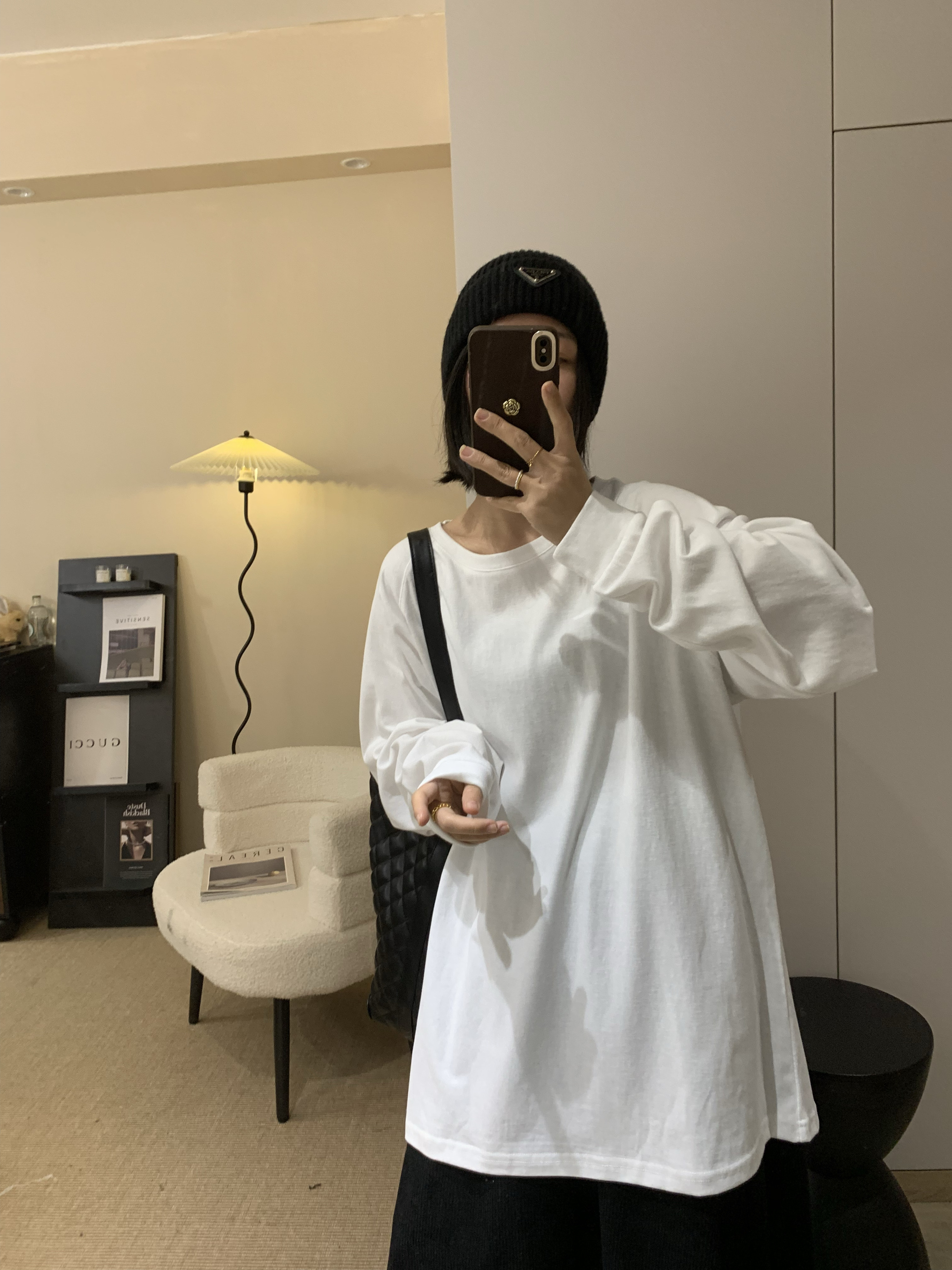 慵懒风春季原来大版棉质T恤长袖宽松上衣女装2025新品