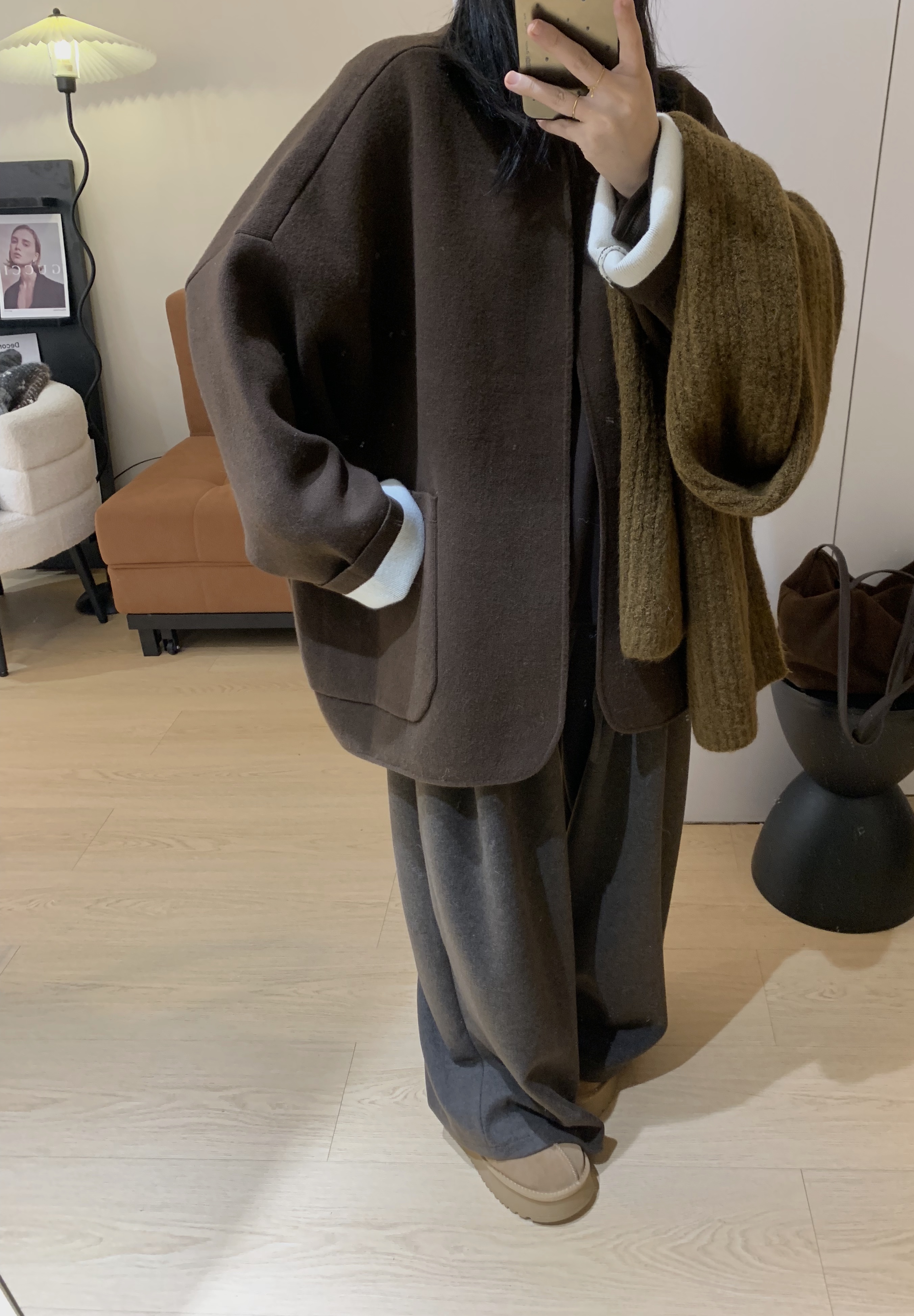 复古含羊毛双面加密针织开衫毛衣外套秋冬新款气质圆领上衣宽松