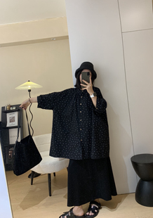 MIHOUSE复古文艺慵懒棉布料波点短袖衬衫女夏季新款宽松上衣大版