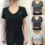 Under armour, спортивная быстросохнущая футболка для спортзала, (в наличии на складе), короткий рукав, V-образный вырез, облегающий крой, для бега