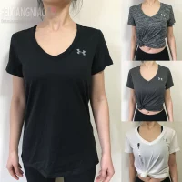 Under armour, спортивная быстросохнущая футболка для спортзала, (в наличии на складе), короткий рукав, V-образный вырез, облегающий крой, для бега