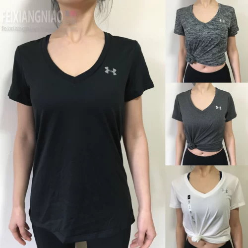 Under armour, спортивная быстросохнущая футболка для спортзала, (в наличии на складе), короткий рукав, V-образный вырез, облегающий крой, для бега