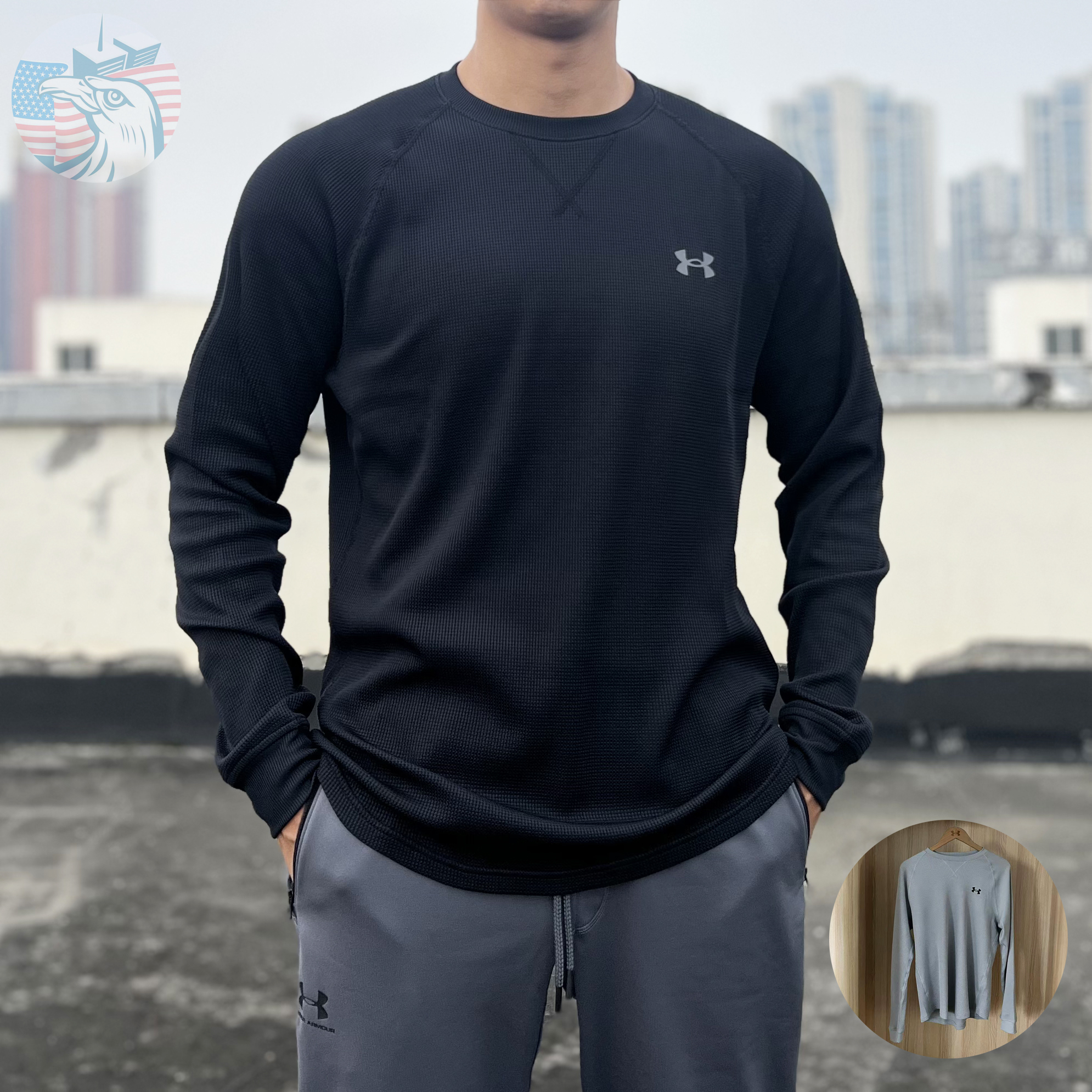 UA华夫格磨毛保暖套头男子长袖