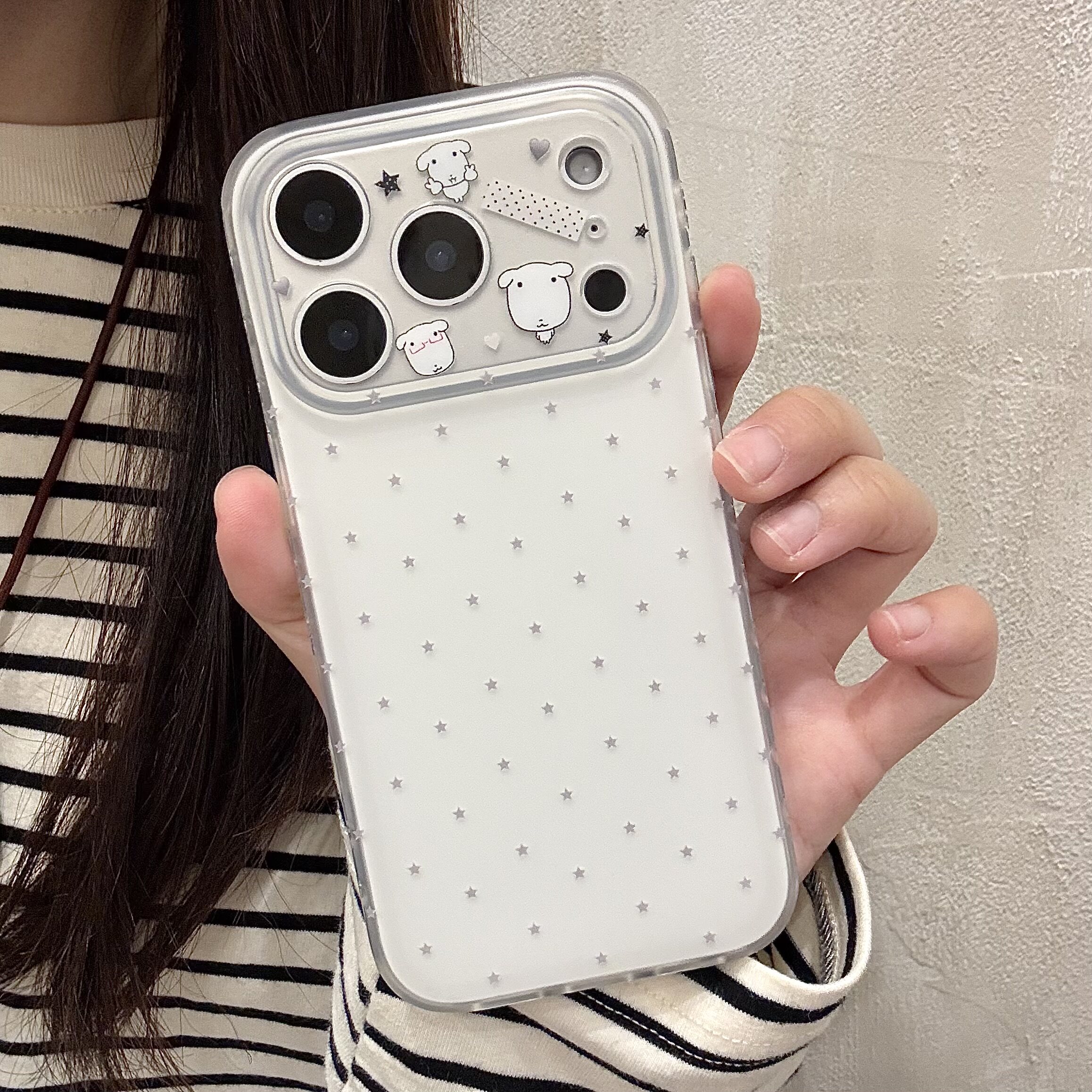 韩系简约ins风白色波点小狗创可贴适用苹果iPhone17161514ProMax手机壳13双层壳16pro磨砂15pro爱心边保护套