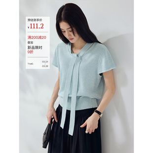 针织衫 和纸纱飘带V领宽松短袖 10287 自带温柔腔调 3.24采购节