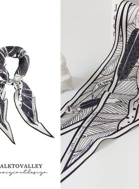 黑白条纹波点羽毛几何twill绑包发带双面菱形三角送礼真丝丝巾